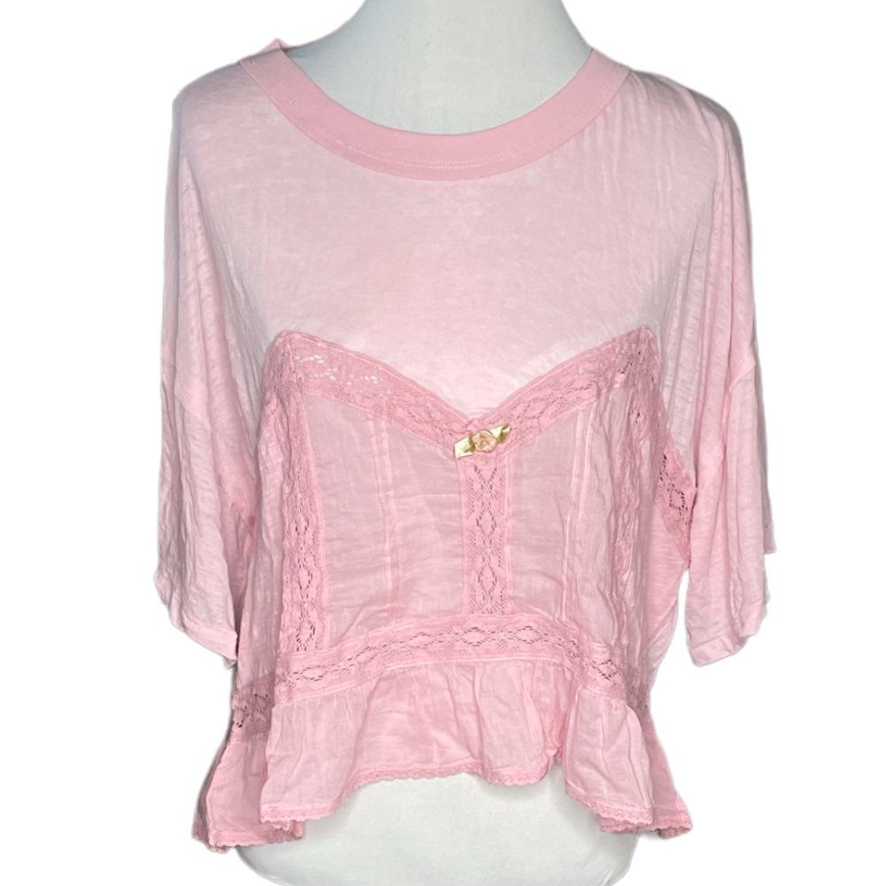 Free People Fall in Love Tee Top Blush Pink Size Large